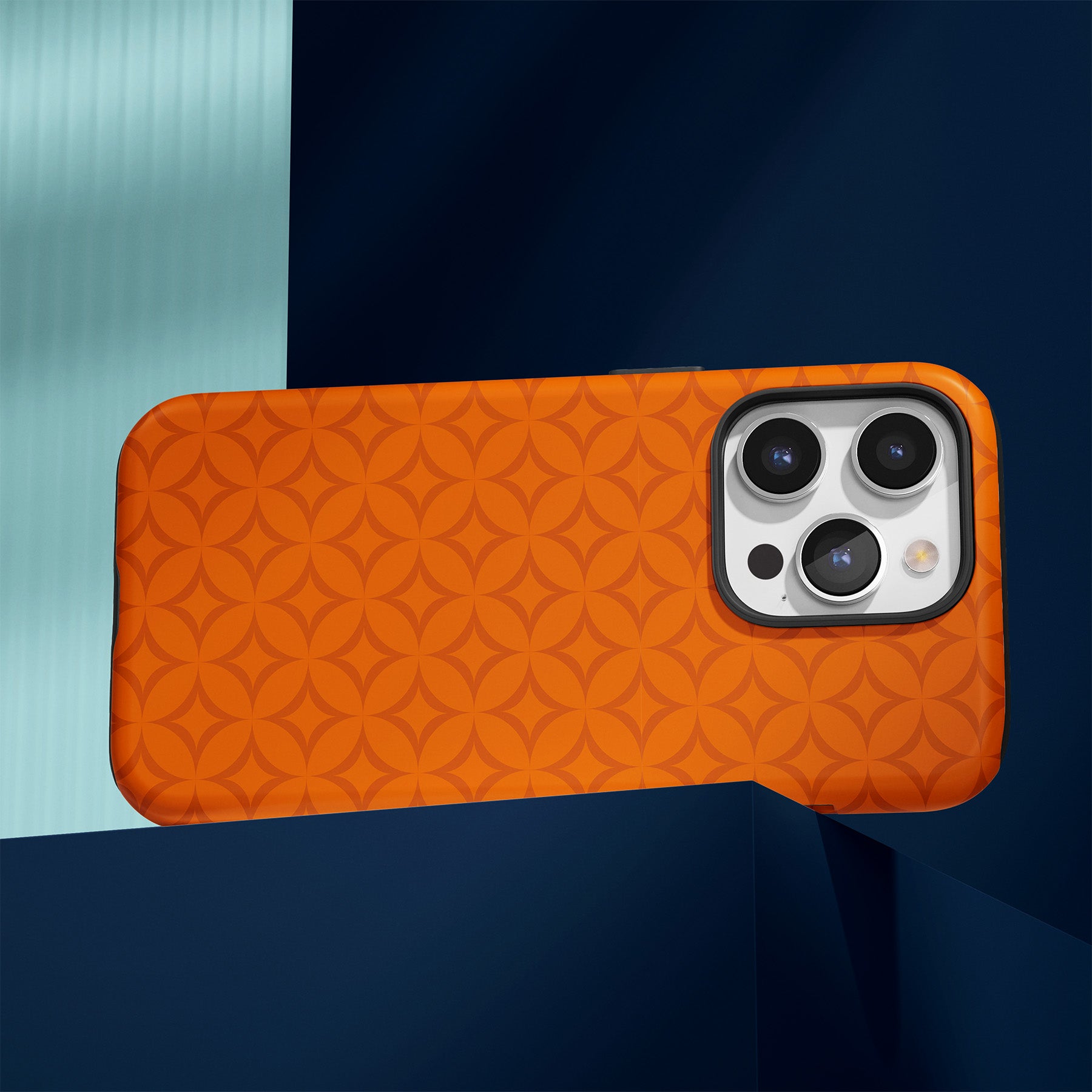 Personalizable navy and white interlocking circles grid phone case for Auburn fans – a chic, luxury-inspired design perfect for adding a stylish, personalized touch to your Tiger spirit!