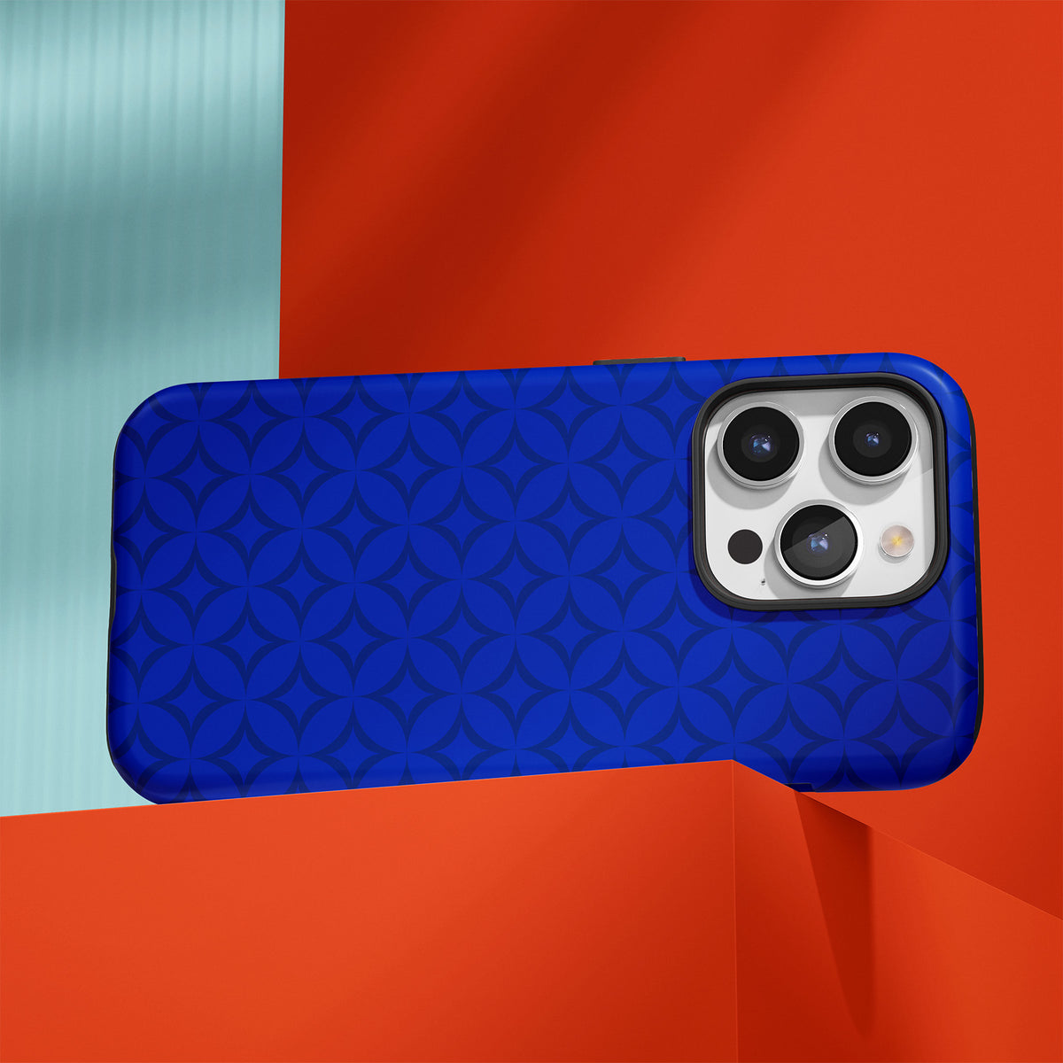 Personalizable blue and white interlocking circles grid phone case for University of Florida fans – a chic, luxury-inspired design perfect for adding a stylish, custom touch to your Gator spirit!