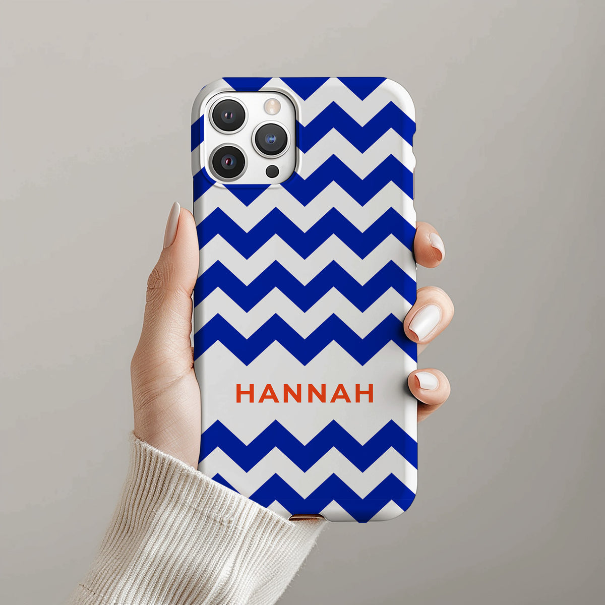 Personalizable blue and white zigzag phone case for University of Florida fans – a playful and fun design that adds a bold, stylish twist to your Gator pride with a monogrammed touch!