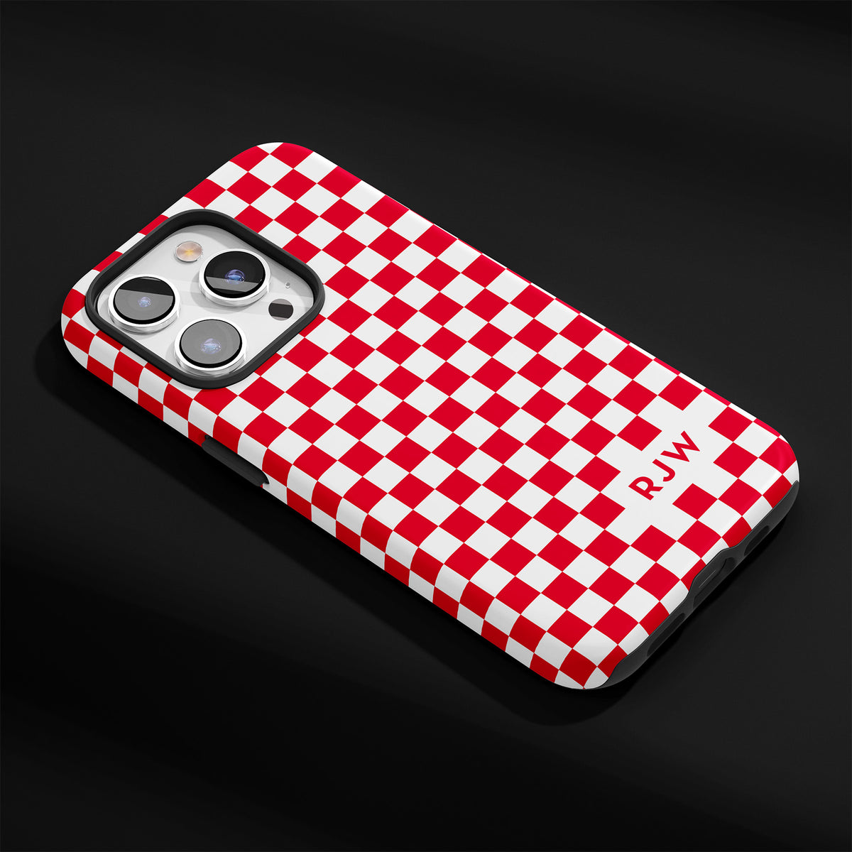 Personalizable Athens Red and white checkered phone case for University of Georgia fans – add your name or initials for a unique Bulldog spirit accessory!