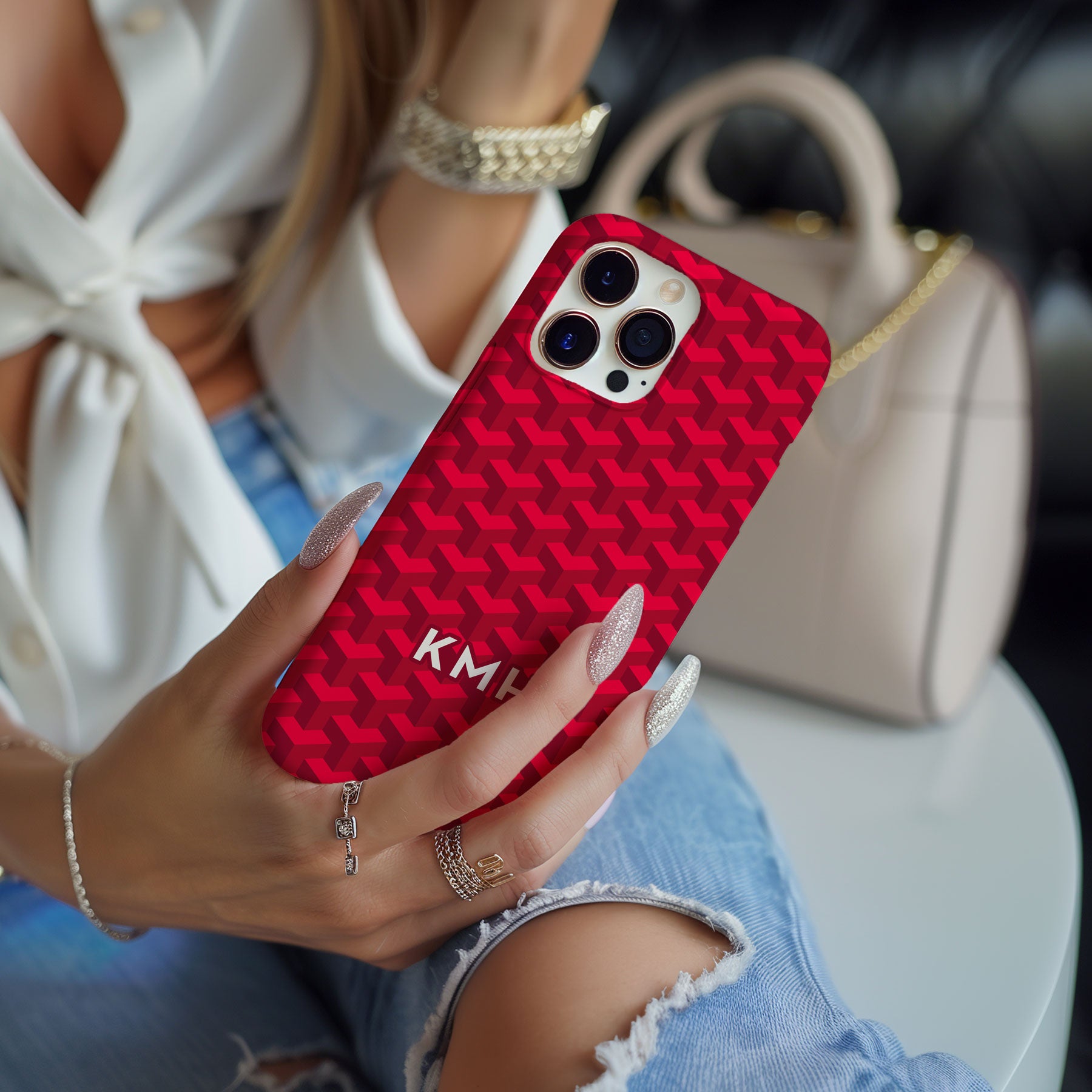 Personalizable Athens Red phone case for University of Georgia fans – a sleek, luxurious design to rep your Bulldog pride with a custom touch!