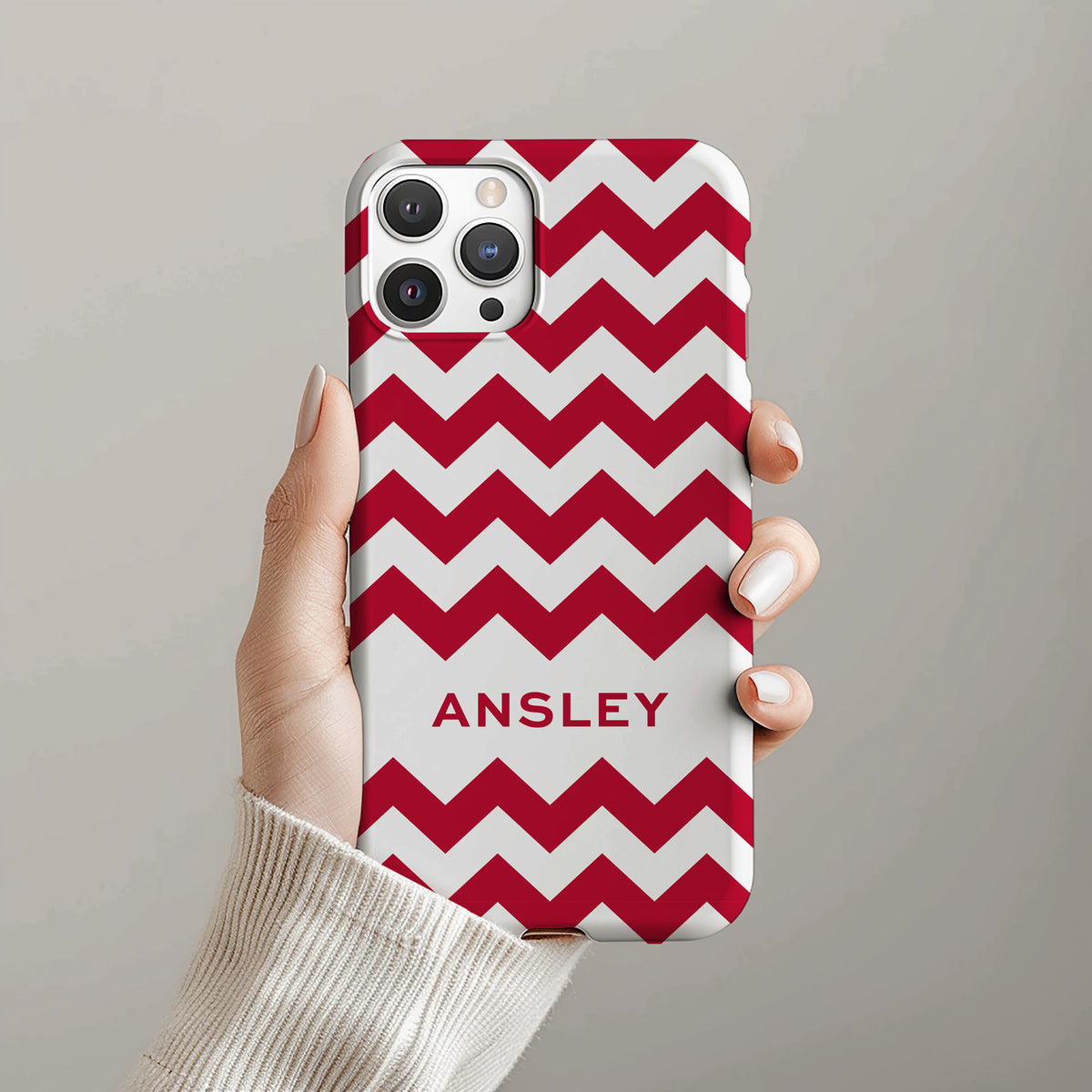 Personalizable Athens Red and white zigzag phone case for University of Georgia fans – a playful and fun design that adds a bold, stylish twist to your Bulldog pride with a monogrammed touch!