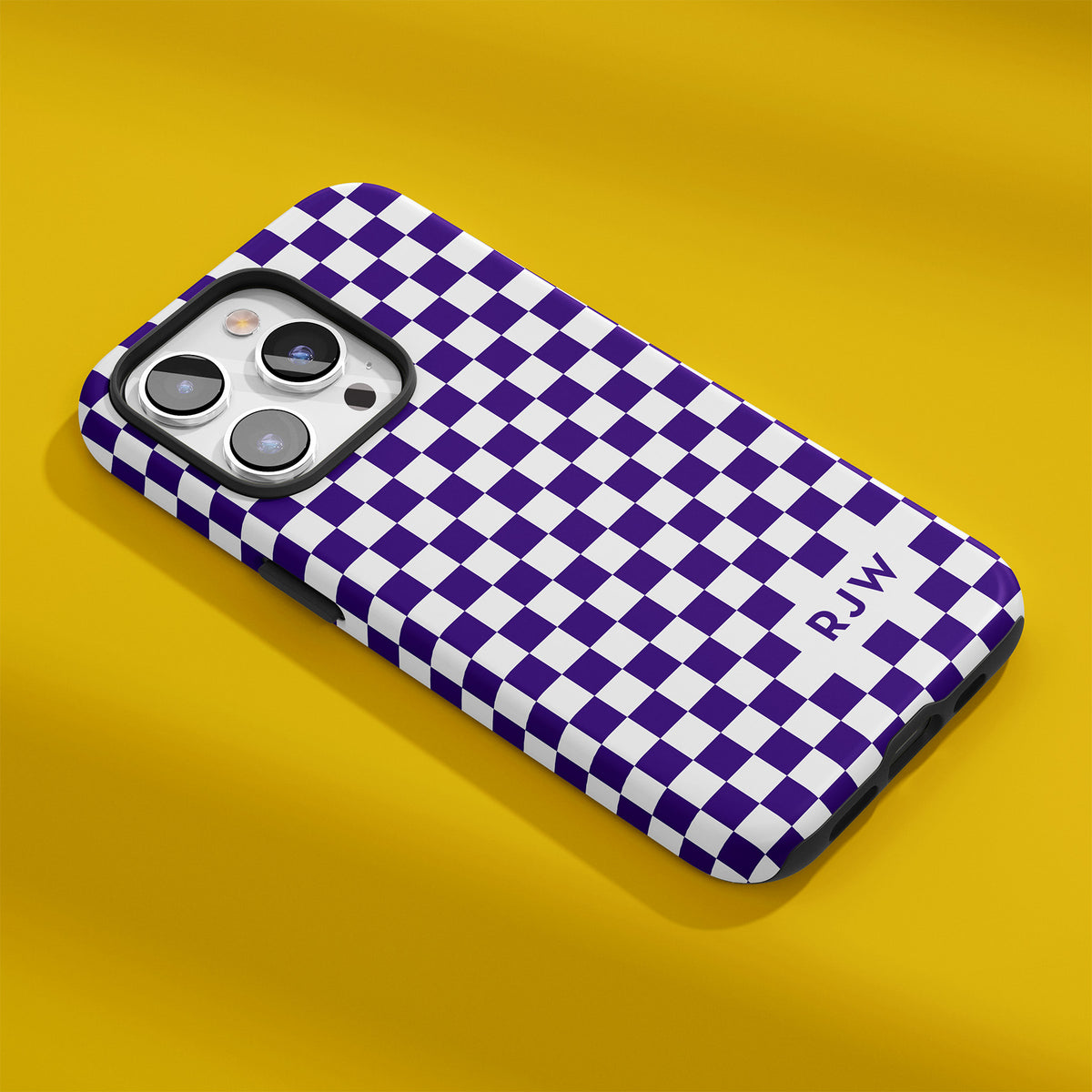 Classic preppy checkered design on a phone case designed for LSU fans