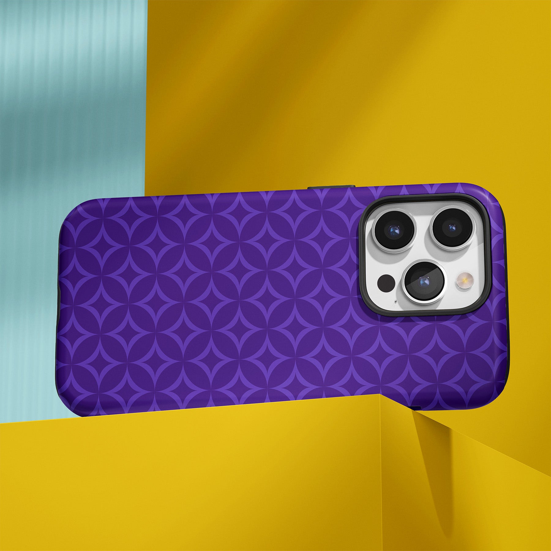 Beautiful interlocking circles pattern on a phone case in rich LSU-inspired purple.