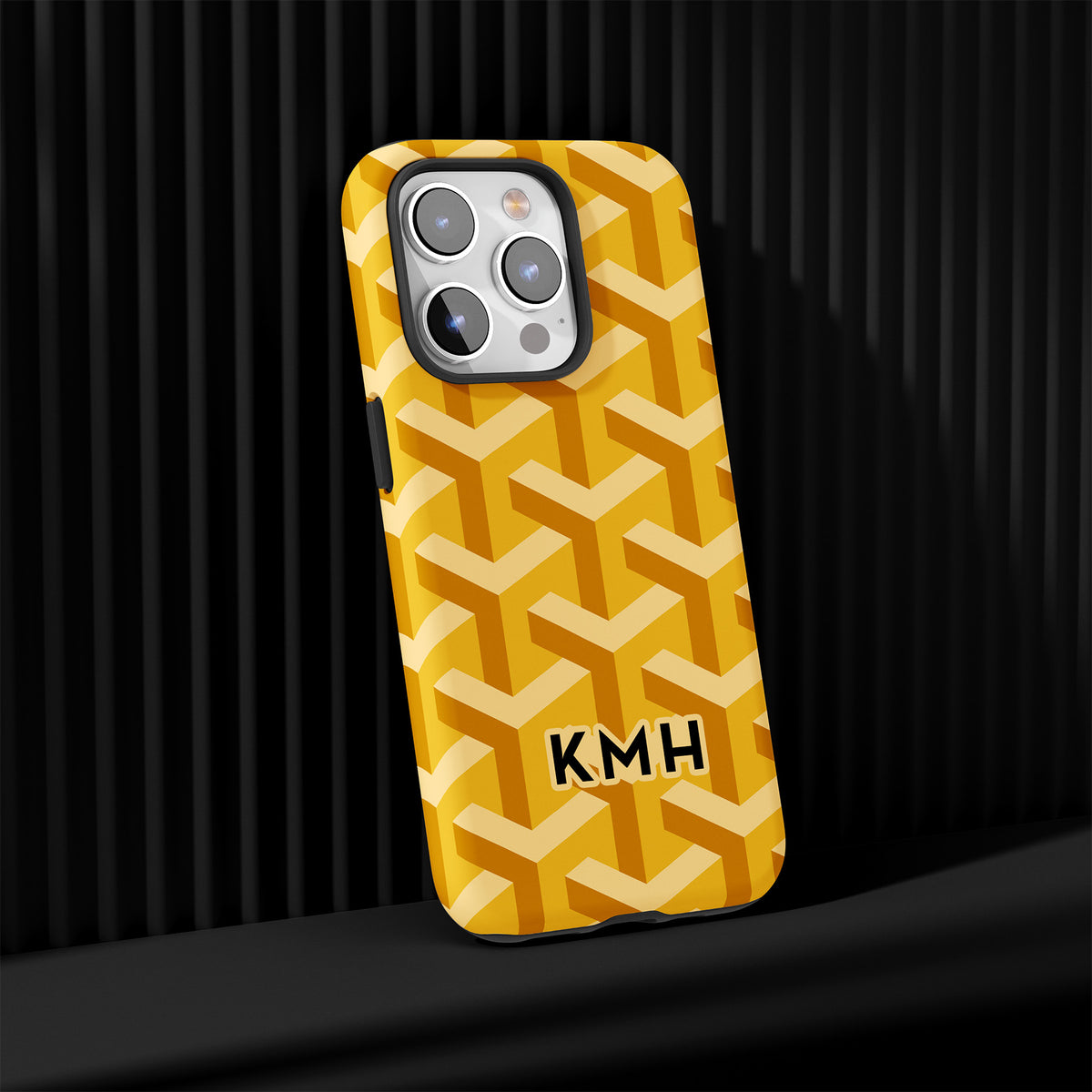 Personalizable interlocking cubes phone case for Missouri fans – a 3D geometric design that adds depth and sophistication to your phone.