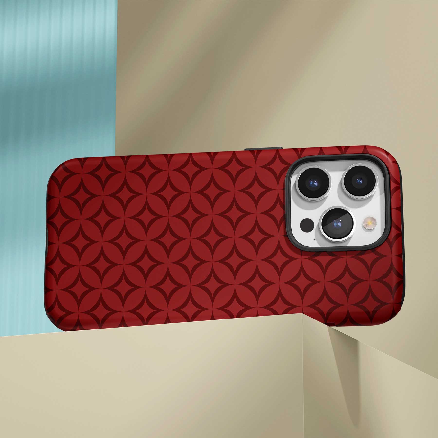 Personalizable maroon and white interlocking circles grid phone case for Oklahoma fans – a chic, luxury-inspired design that adds a personalized touch to your Crimson spirit!