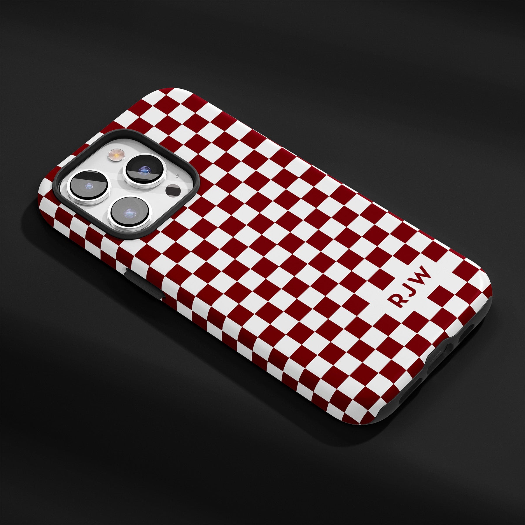 Personalizable red and white checkered phone case for University of South Carolina fans – add your name or initials for a unique Gamecock spirit accessory!