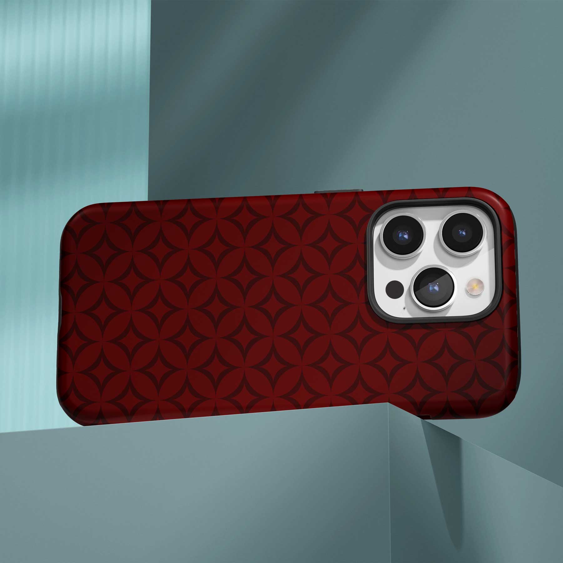 Personalizable maroon interlocking circles phone case for Texas fans – a luxurious, symmetrical design perfect for adding timeless sophistication to your phone.