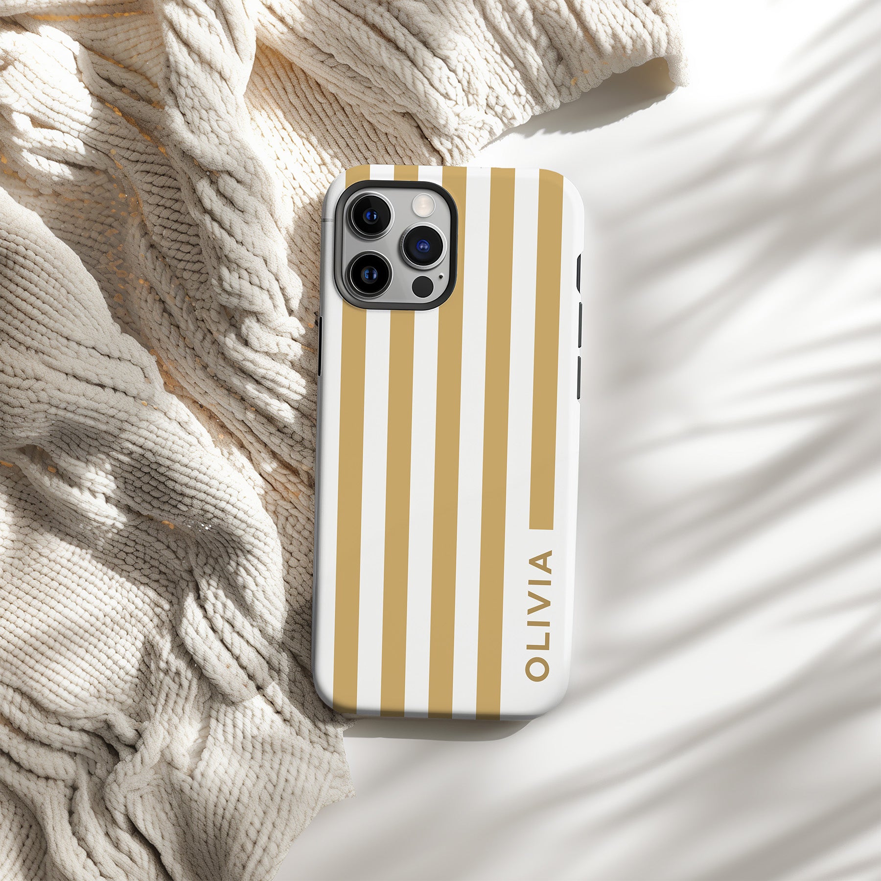 Personalizable maroon and white striped phone case from Nashville Gold – bold vertical stripes add sleek sophistication and a timeless look to your phone.